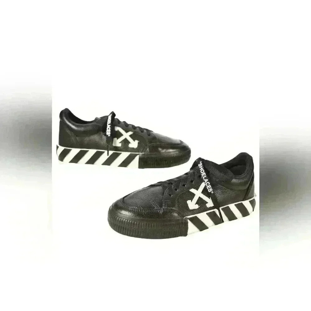 OFF-WHITE Black White Leather Virgil Abloh Vulcanized Low Sneakers 36EU 6US